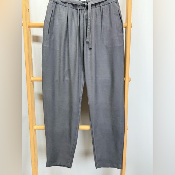 AMS PURE Gray elastic tie waist straight leg pants size 10 - Picture 4 of 12